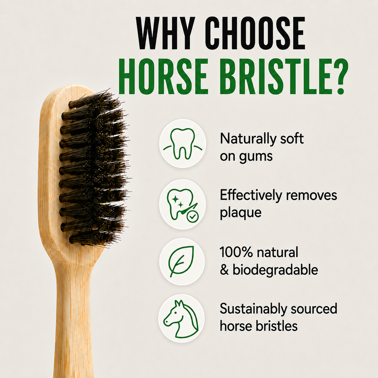 Horse Bristle & Bamboo Toothbrush (100% Plastic Free)